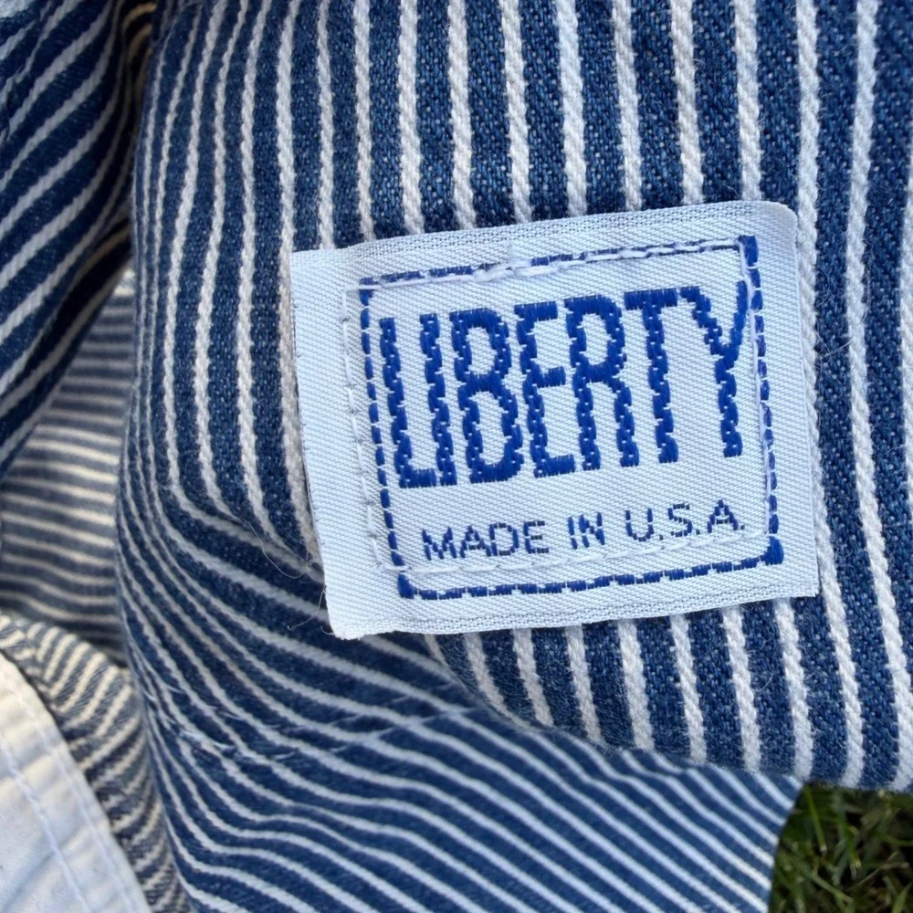 Liberty Overalls Mens Blue White Hickory Stripe Denim Bib Workwear Made in USA